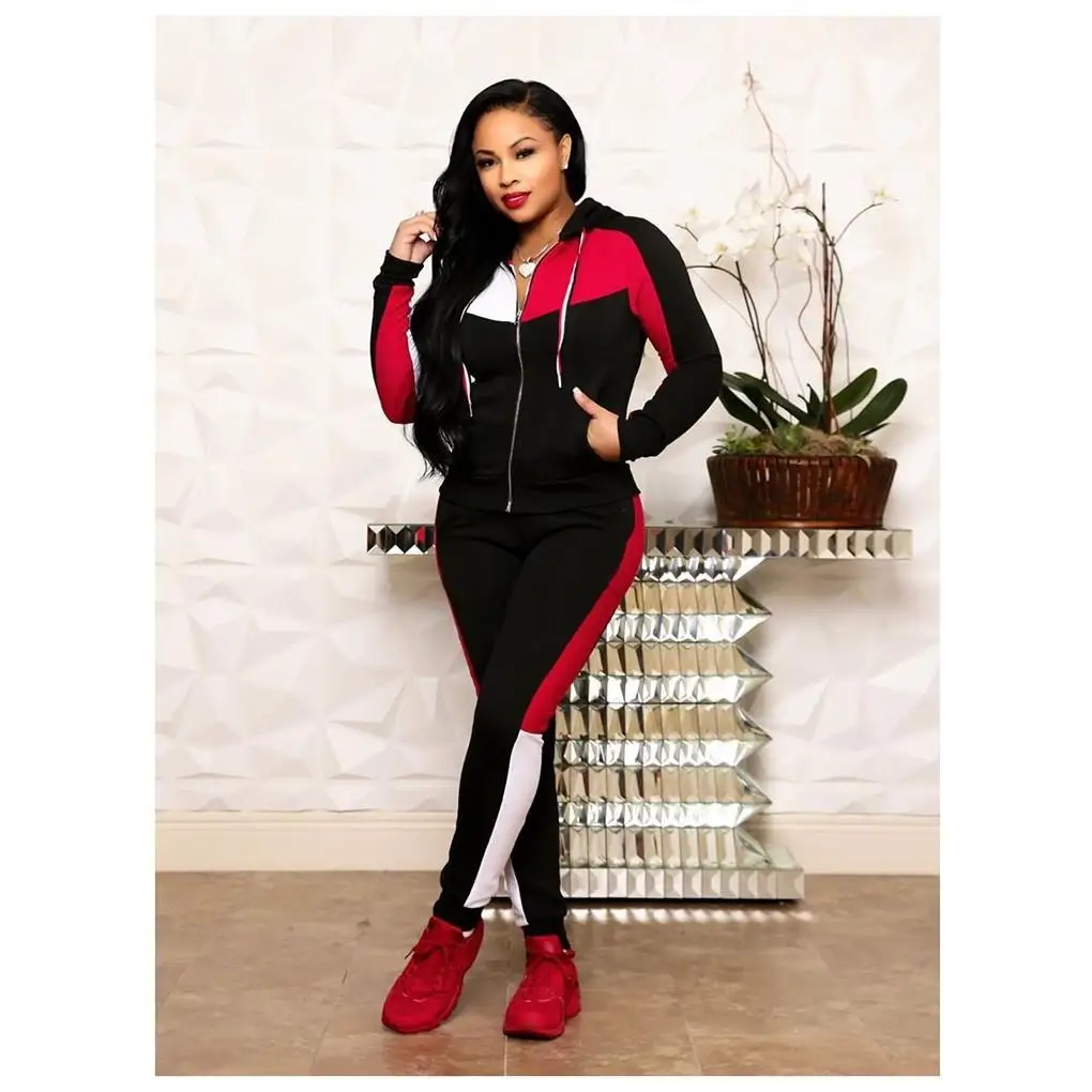 

Женский лоскутный спортивный комплект из двух предметов с капюшоном, длинные брюки све, однотонный зимний модный наряд для взрослых женщин