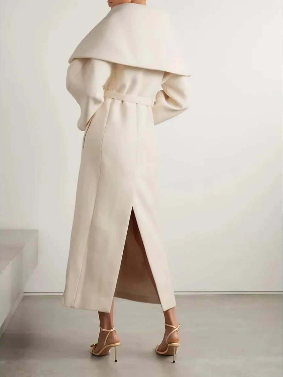 TWOTWINSTYLE Minimalist High End Coat for Women Lapel Long Sleeve Spliced Belt Slim Temperament Wool Coat Female Autumn Style