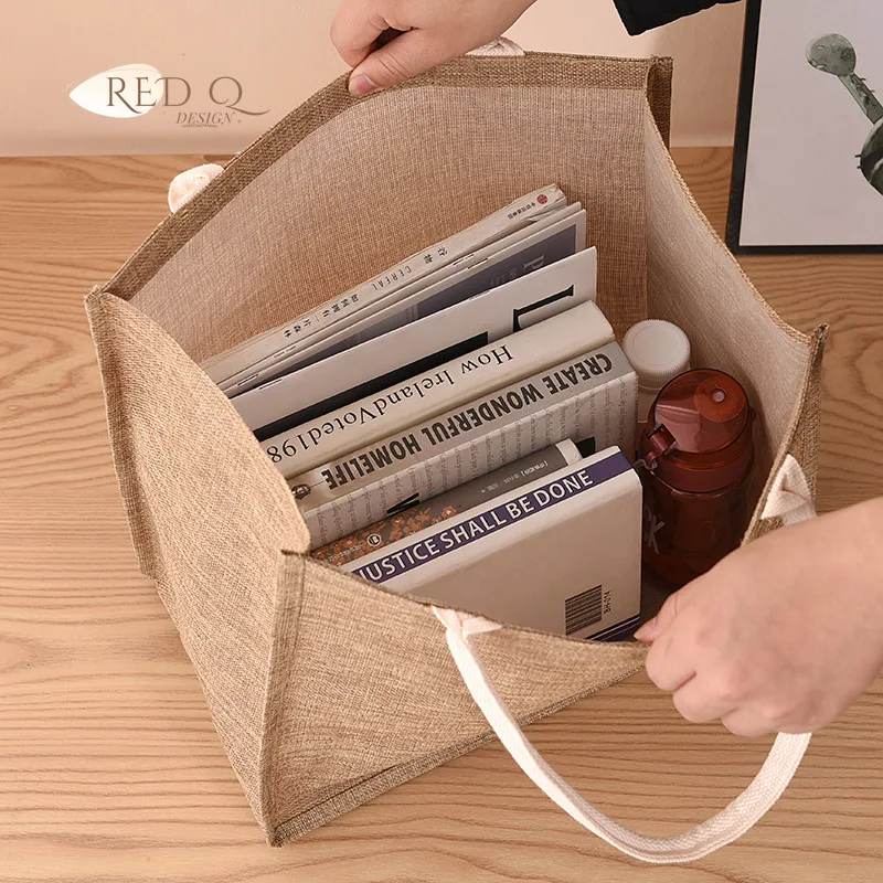 Portable Imitation Sacks Foldable Top-Handle Linen Shopping Bags Hand-painted Cotton Sacks Jute Laminated Bag Women Shopping Bag