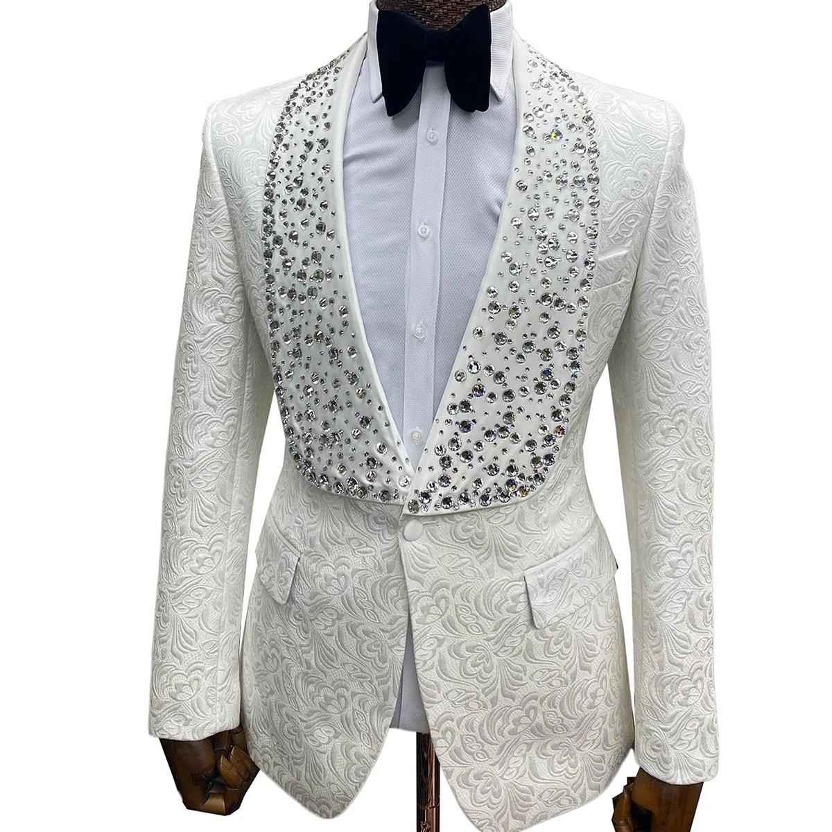 Wedding Men Suits Tuxedos Modern Quality Groom Wear Sparkly Diamond On Shawl Lapel Formal Suit 1 Piece Blazer Customized