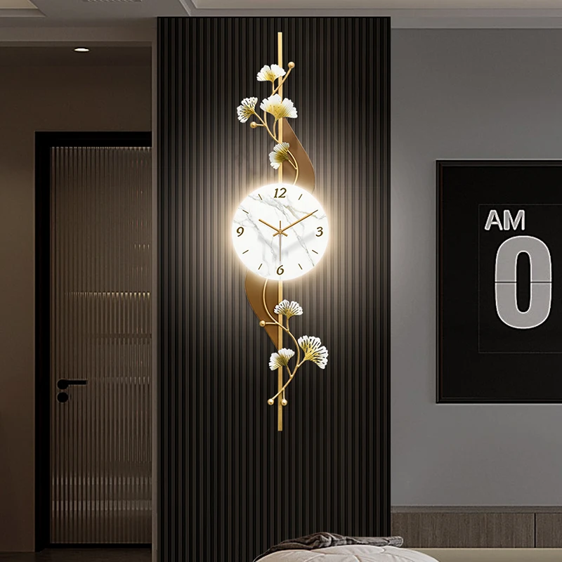 الحد الأدنى فريد ساعة حائط مضيئة الزهور ضوء الفاخرة الحديثة ساعة حائط غرفة المعيشة الإبداعية Reloj دي باريد ديكور المنزل