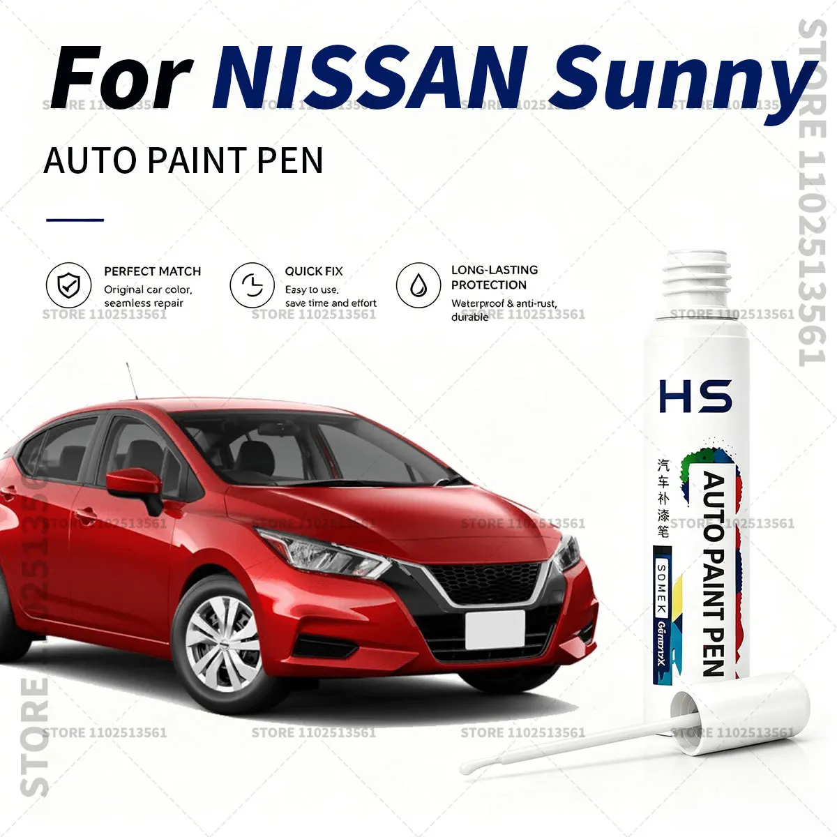 

For 2000-2020 NISSAN Sunny Touch Up Paint Pen Quick Repair Car Scratch Chip Paint Brush Pearl White Brilliant Silver Red Black