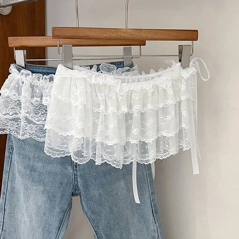 

Женская кружевная мини-слойная газовая юбка Spicy Girls Streetwear Фартук с запахом Юбка на шнуровке с оборками Harajuku Юбки с высокой талией