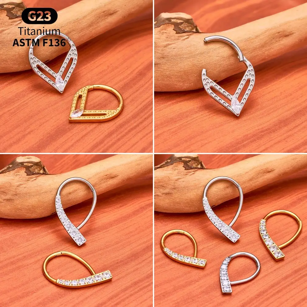 G23 Titan Funkelnder CZ Tropfenförmiger Segmentring ASTM F136 Septum Clicker Nasenring Helix Knorpel Piercing Schmuck – Detail 6
