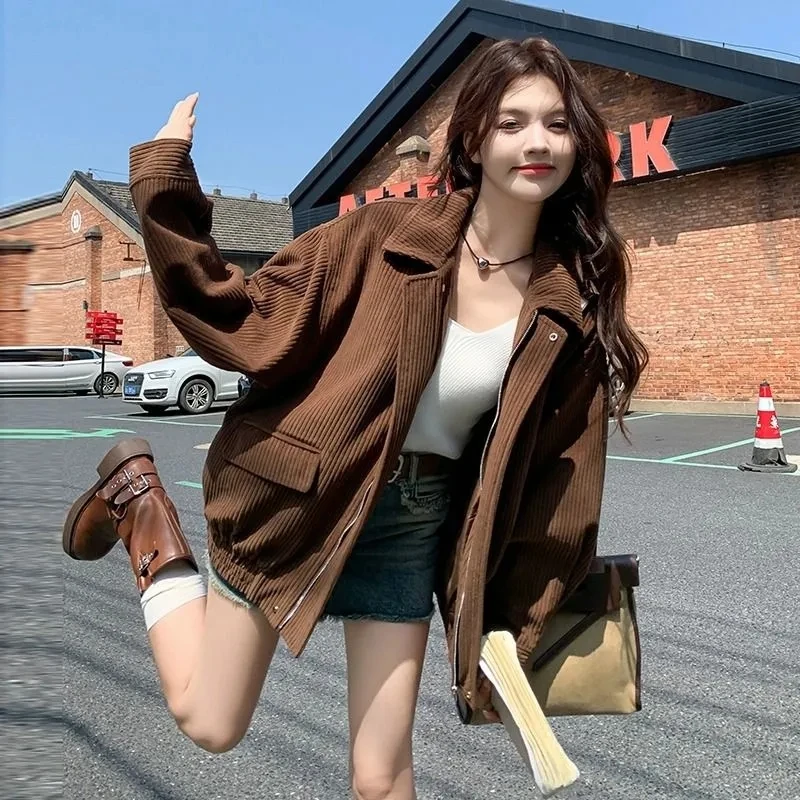 Coffee Lapel Coat Women's Spring Autumn 2026 New Jacket Korean Lazy Loose Outerwear Casual Joker Overwear Explosion Ladies Tops
