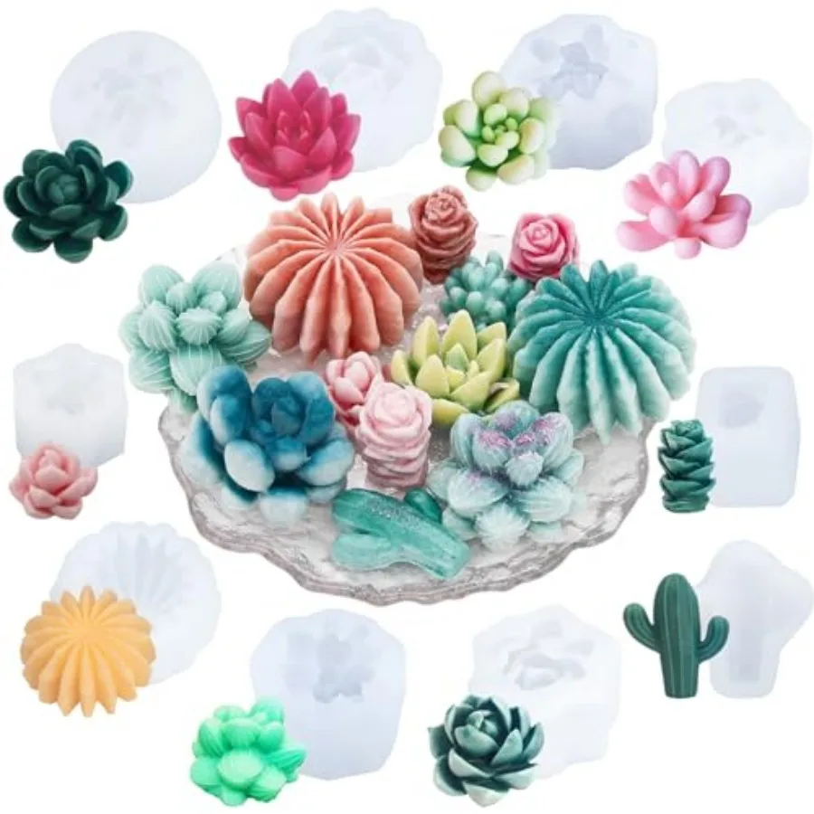 Succulent Silicone Molds, 3D Flower Resin Mold for Candle Soap Cake Decoration Making, Plant Flower Wax Scented Candle Soap Sil