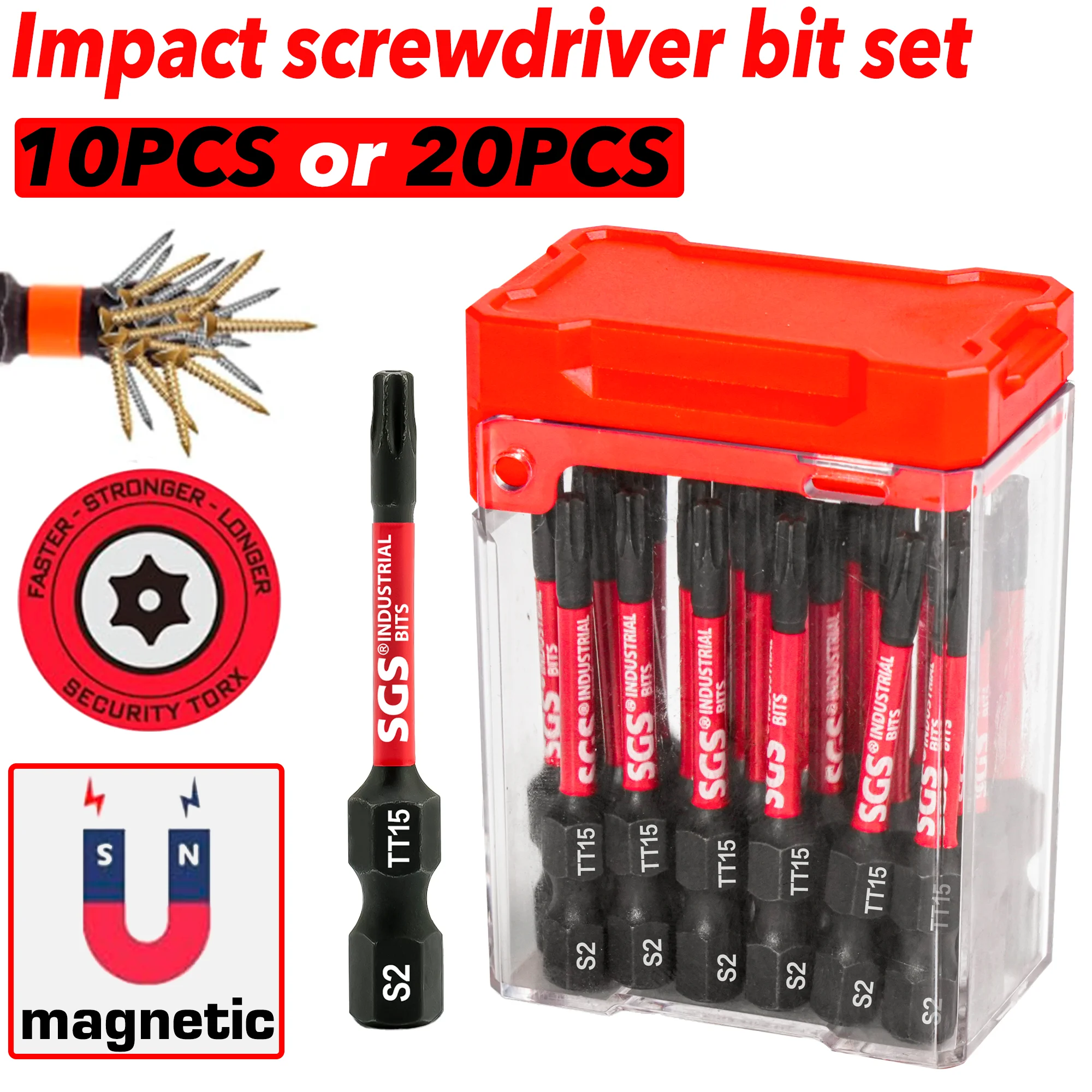 10/20 Pieces of Strong Magnetic Impact-Resistant Tt15 Safety Torx Screwdriver Bits, 50mm High Hardness, Anti-Deformation, Rust-Proof and Wear-Resistant, with Candy Box Storage