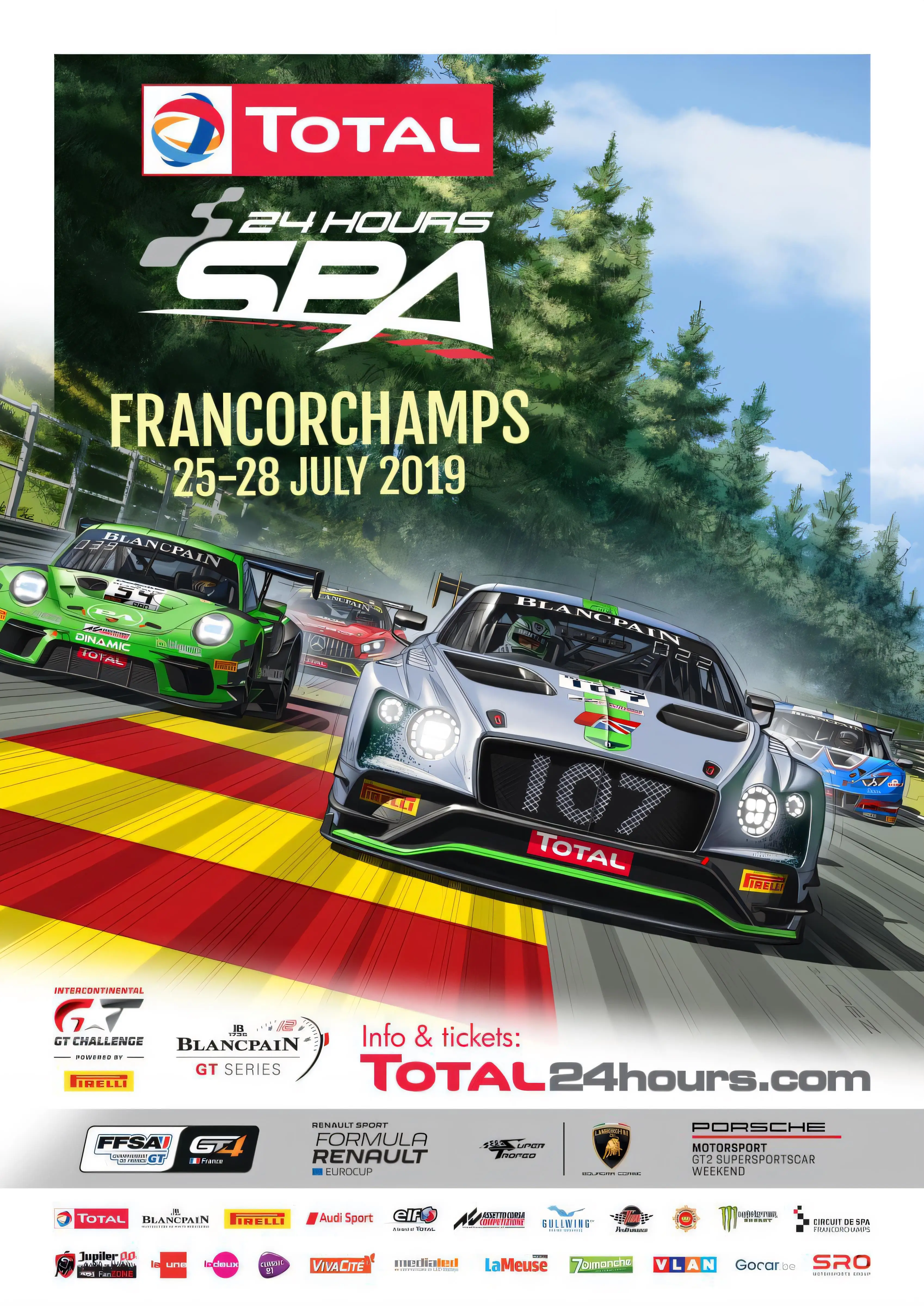 Total 24 Hours Spa Francorchamps 2019 Racing Car Vintage Metal Tin Sign Poster Wall Art Decor Aluminum Plate