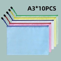 10pcs, A3 Mesh Zipper File Bag,5 colors, waterproof plastic file Bag for organizing school and office supplies, cosmetics, trave