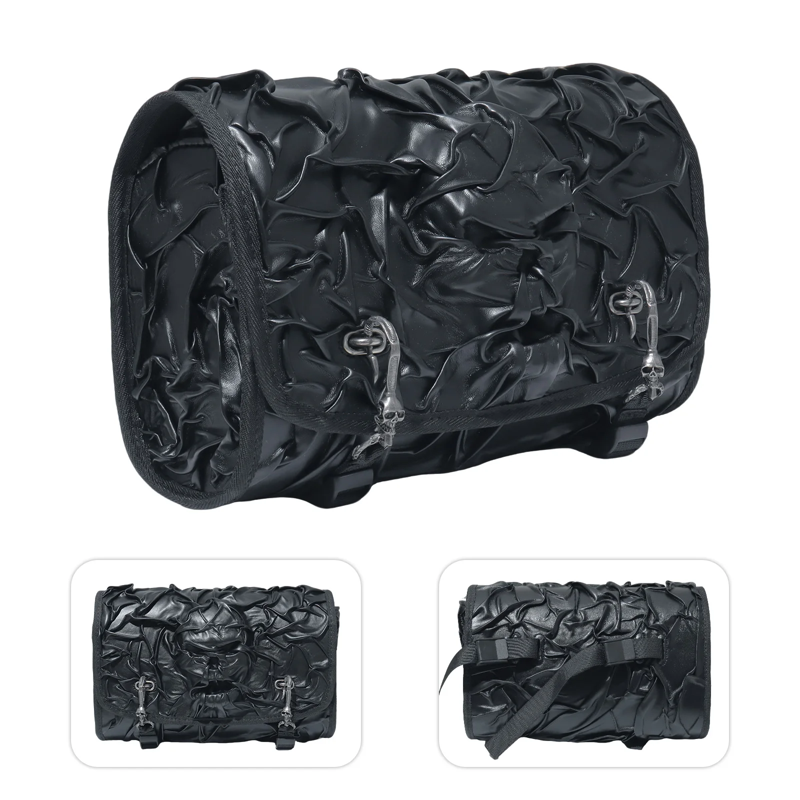 Vintage Handmade Pleated Motorcycle Bag Wrinkle Style Side Saddle Storage Bag Waterproof Riding Travel Tool Pouch