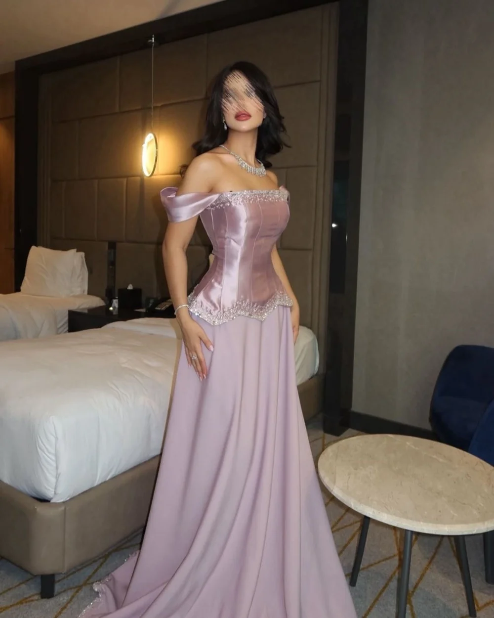

Customized Pink Luxury Intricate Beading Sequined A-line Off-the-shoulder Long Dresses Evening Dresses Sizes Available Fashion