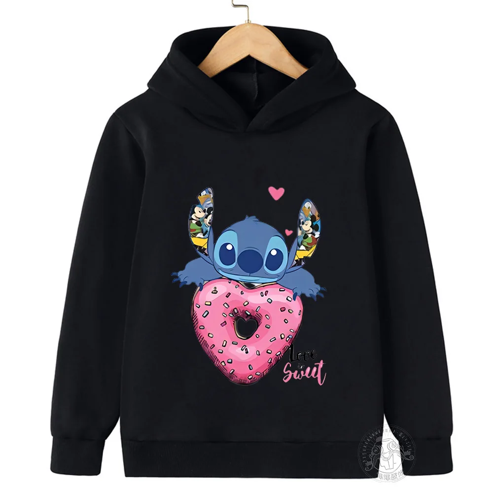 Love Sweet Stitch Hoodie wanita Pullover modis lucu Anime Manga gambar kartun uniseks sweter kasual jalan