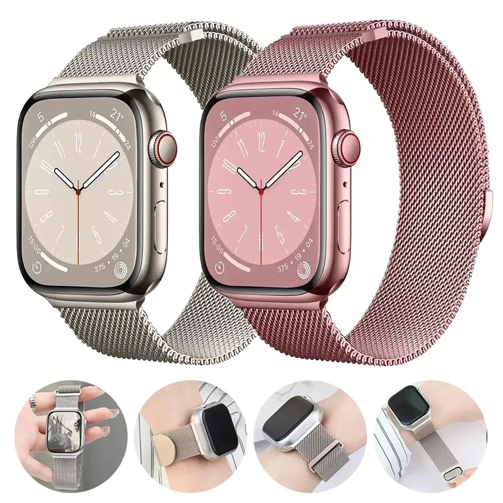 Milanese döngü kayışı için Apple saat bandı 44mm 45mm 49mm 40mm 41mm 42mm 38mm bilezik Iwatch serisi 9 8 7 6 SE 5 4 3 Ultra 2 49mm