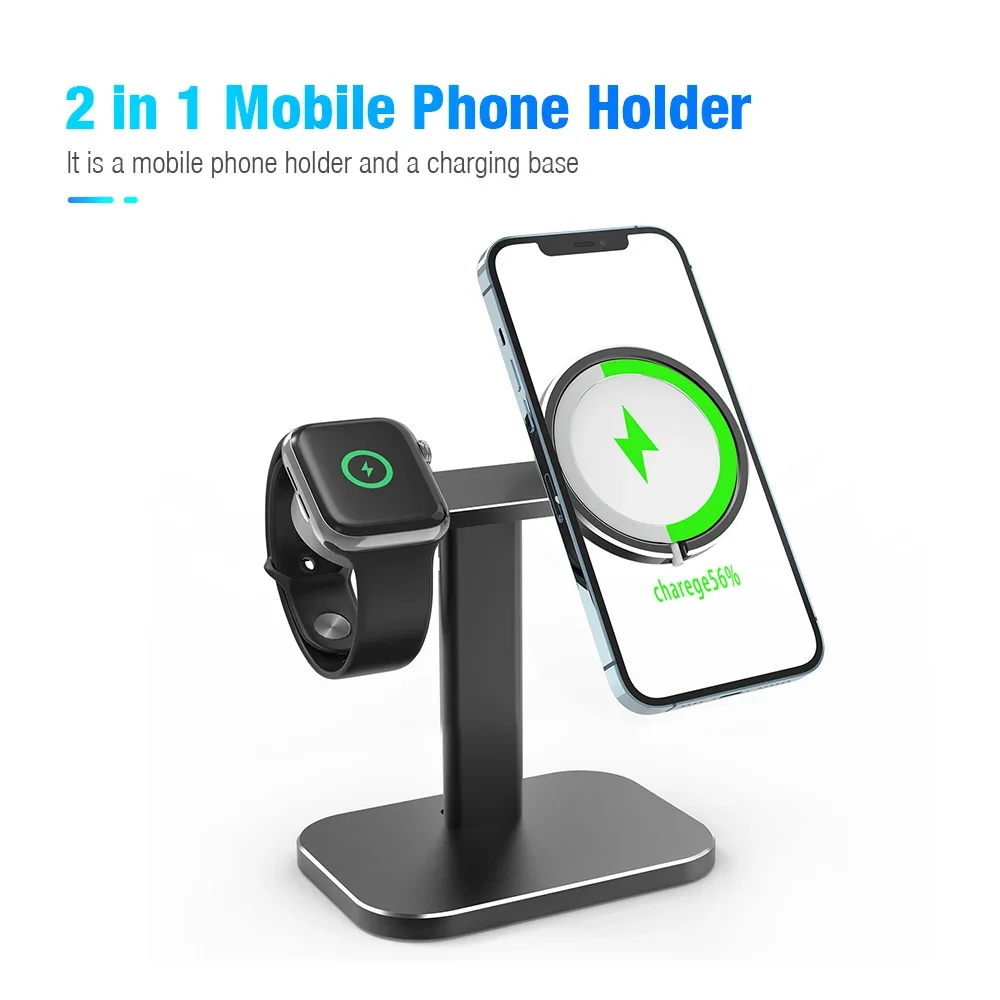 Aluminium Alloy Watch Phone Holder Stand Bracket for Magsafe Charger Apple Watch Adjustable for iWatch iPhone 13 12 Pro Max Mini