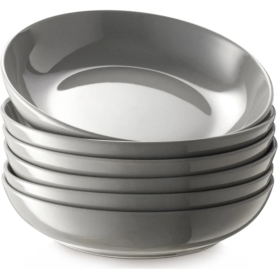 

8.5'' Pasta Bowls Set of 6 for Large Salad Serving in Kitchen Porcelain Wide Shallow Soup Bowls Ideal for Dinner Meals Microwav