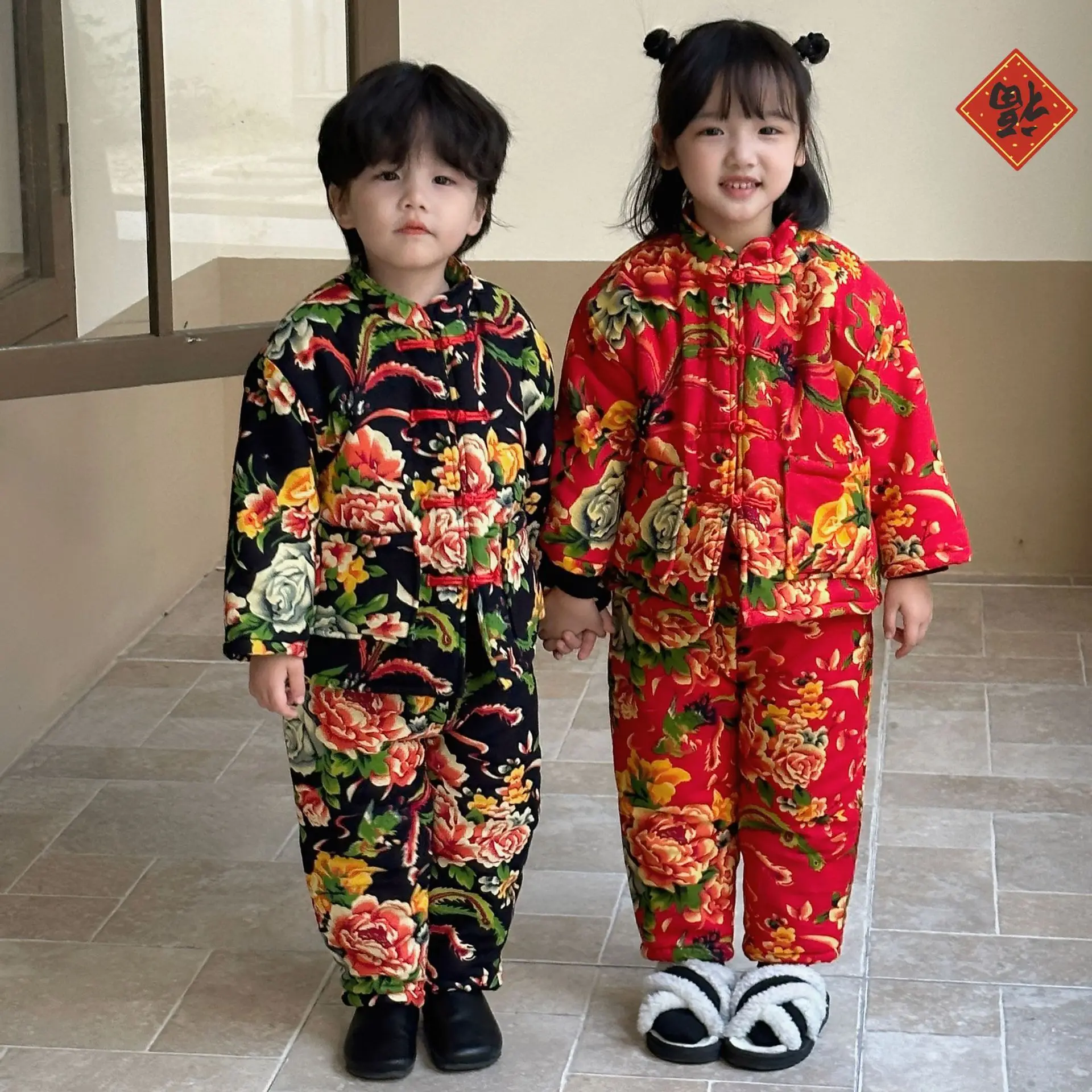 

Kids Comfortable and Casual Chinese Style Cotton Jacket Boys and Girls New Years Clothes for Winter and Winter Baby New Year Set