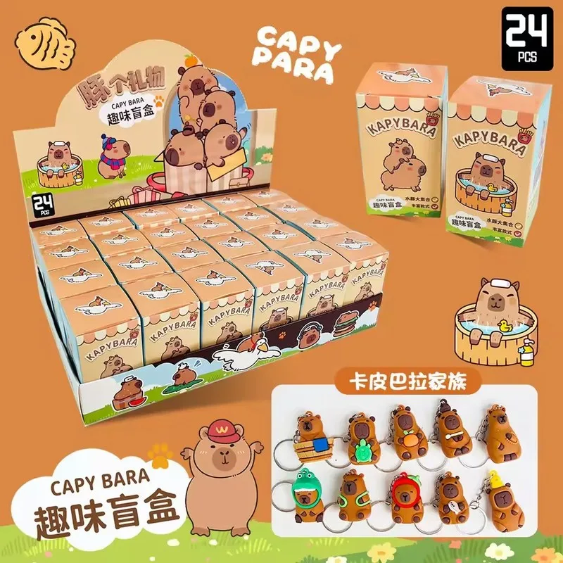 Stok 24pcs Gantungan Kunci Blind Box Capybara Figur Beruang Lucu Kotak Misteri Boneka Liontin Grosir Dekorasi Tas Ransel
