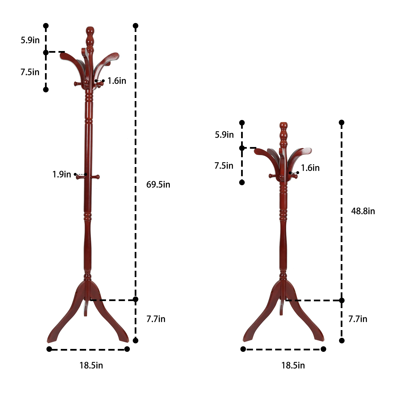 Wooden Coat Rack Stand Height Adjustable Hall Tree Entryway Clothes Rail image 3