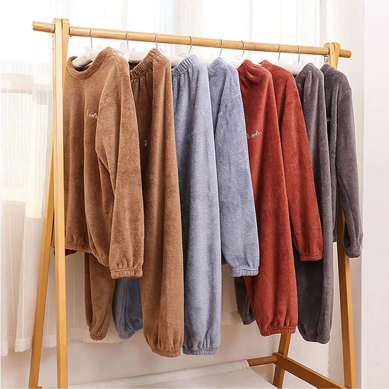 

Autumn Winter Warm Flannel Pajamas for Women Students Cute Velvet Thicken Loose Sleepwear Set Coral Velvet Home Wear Clothes