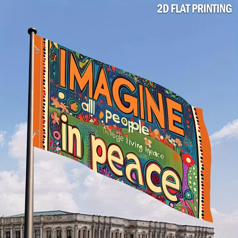 Imagine Peace People Vibrant Flag Durable Polyester Yard Lawn Patio Porch Indoor Outdoor Decor