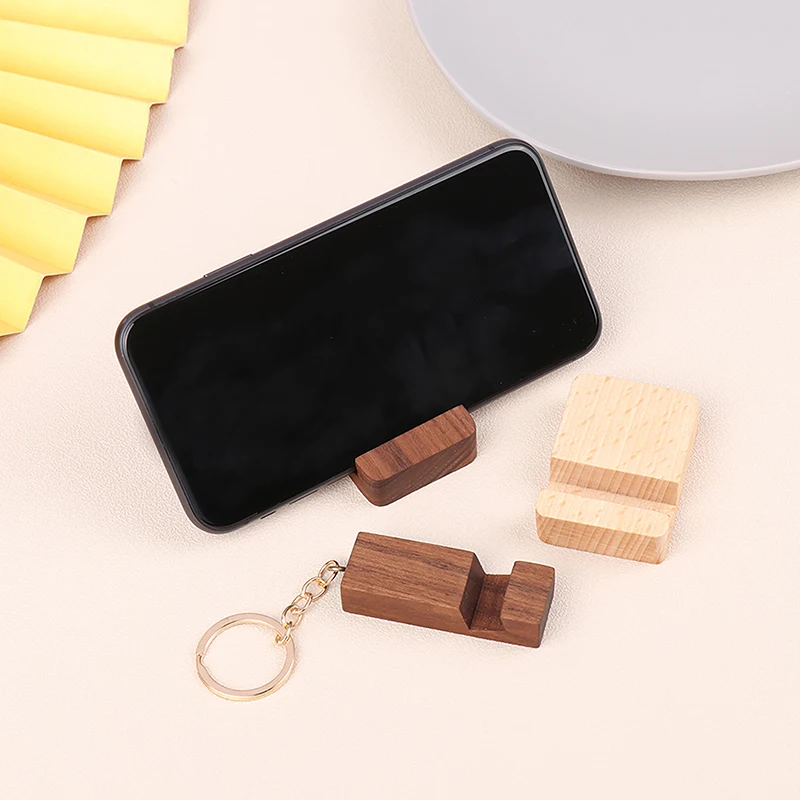 1Pc Simple Universal Portable Solid Wood Cell Phone Racks Key Chain Desk Stand Holder for Mobile Phone Home Accessories