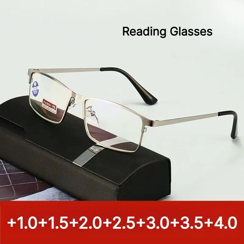 Men Metal Half Frame Reading Glasses Anti Blue Light Presbyopia Eyewear Optical Eyeglasses for  Readers +1.0 1.5 2.0 2.5 3.0 3.5