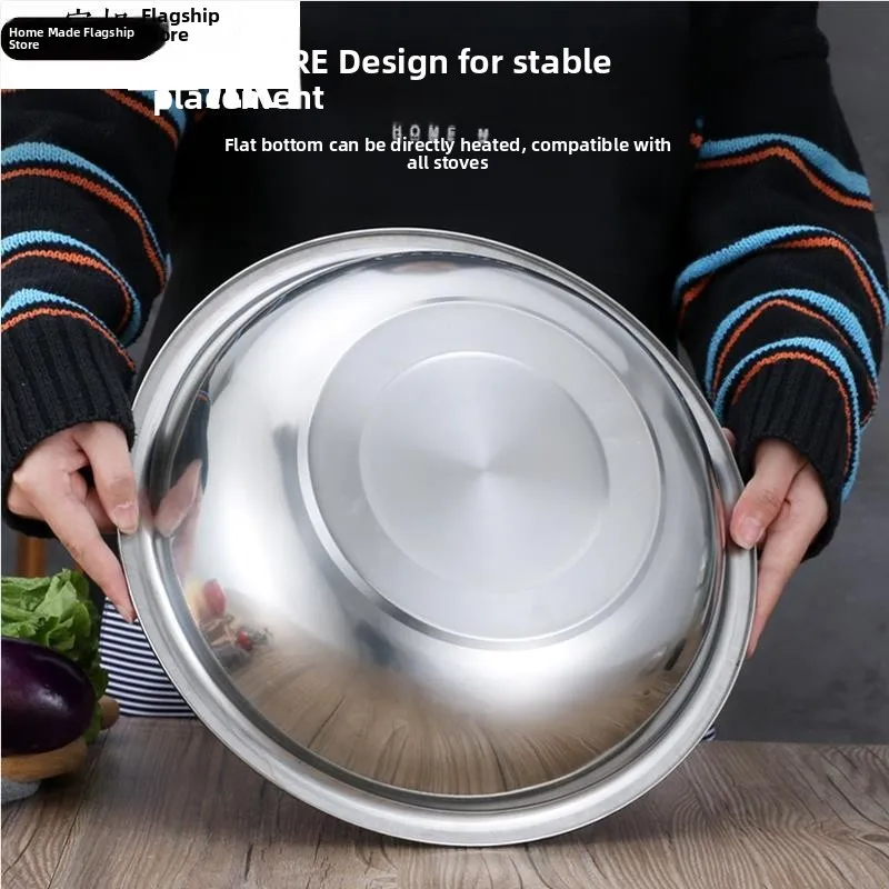 Stainless Steel Thickened Shallow round Pot Boiling Fish Soup Pot Suan Cai Fish Pot Hot Pot Chinese Style Half Circular Shape