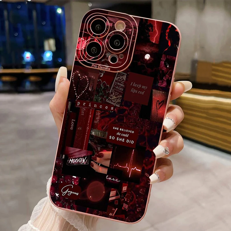 Бордовый чехол для телефона с художественной росписью для iPhone 17 Pro Max Чехлы для iPhone 16 15 14 13 12 11 7 8 Plus 16E XR X XS Противоударный чехол