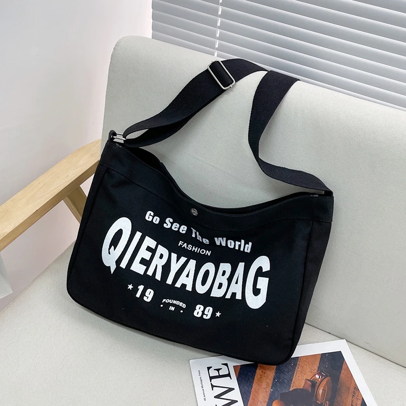 Bandolera de lona de gran capacidad para estudiantes, bolso de mensajero japonés Harajuku, bolso de hombro con letras para adolescentes, bolso de mano para mujer