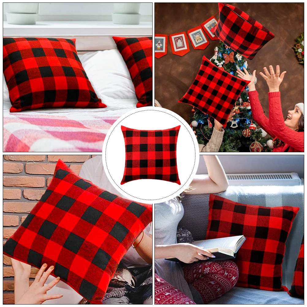 

1pc Red Plaid Pillow Covers Flannel Cushion Cover Christmas Decor For Bed Sofa Office Easy Zipper Removable 18X18 Xmas