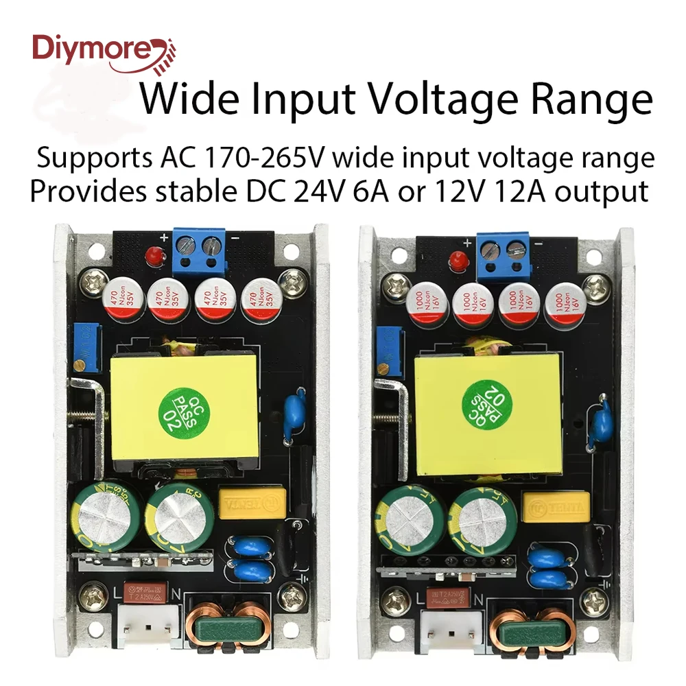 Compact GaN Power Supply Board AC 170-265V to DC 24V 6A / 12V 12A 150W High Power Switching Power Supply Module Board