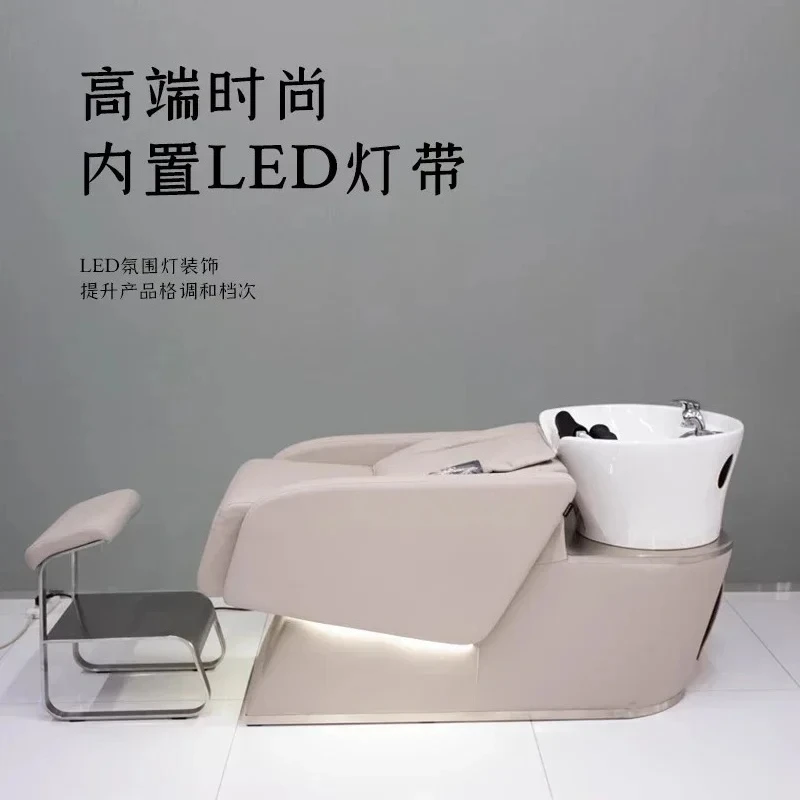 Barber Shop Automatic Massage Shampoo Bed Lying Half Ceramic Basin Flushing Bed