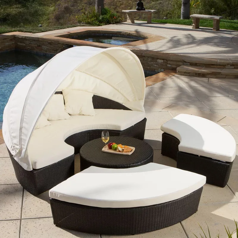 Outdoor rattan sofa Round rattan garden sofa with sunshade
