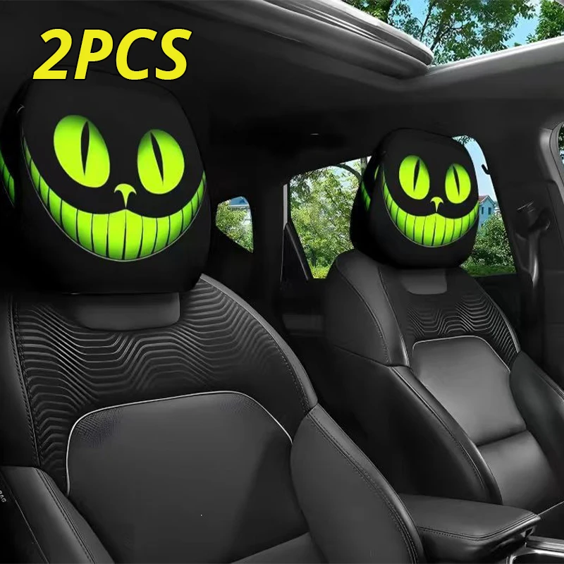 Scary Face Car Headrest Cover Universal Elastic Horror Print Headrest Sleeve Spooky Halloween Car Interior Decor For Prank & Fun