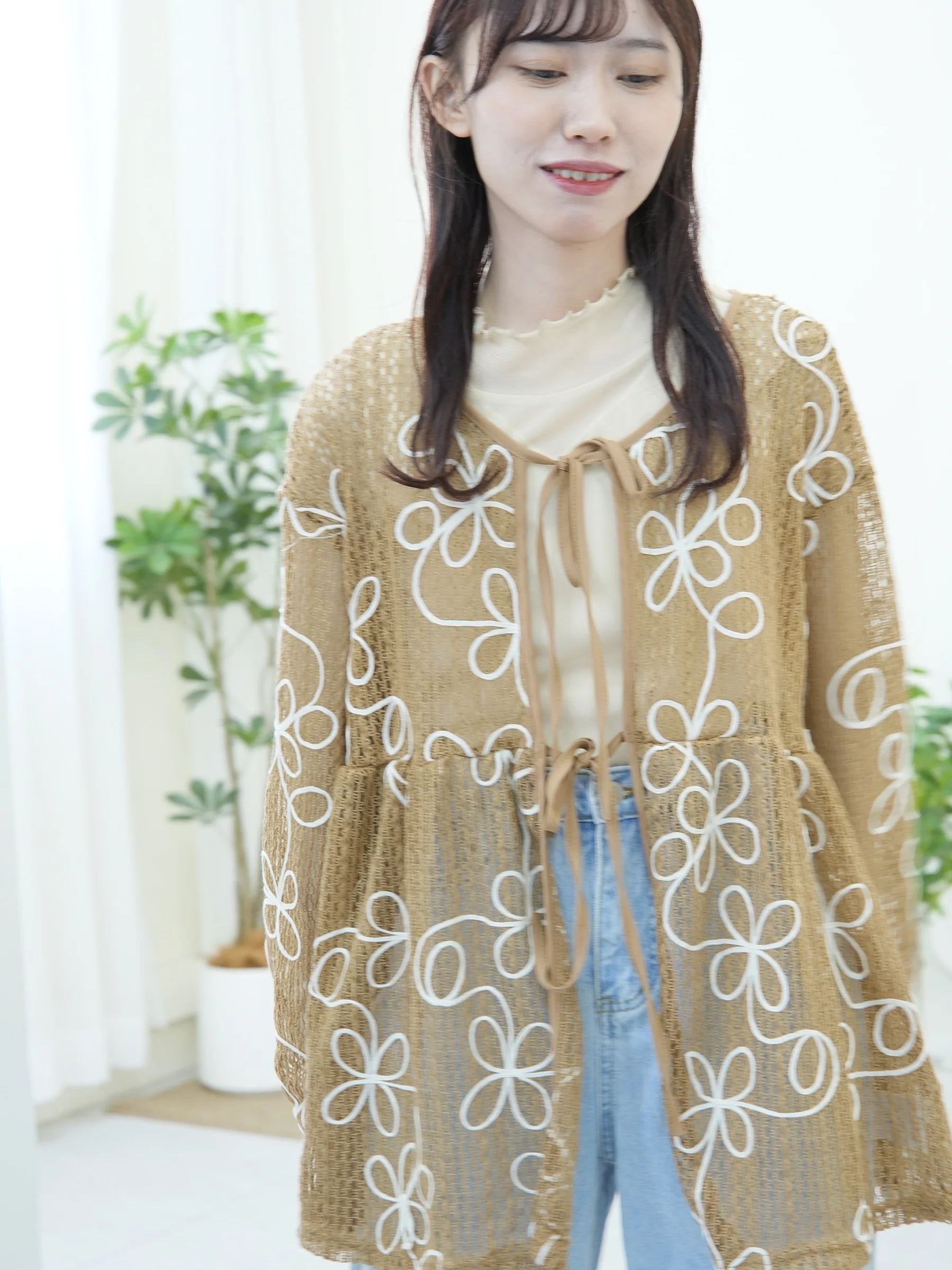 

Annuus2026 Spring New Loose Vintage Gentle Sle Long Sve Cardigan Lace up Flower Pattern Women's Cotton Polyester Blouse