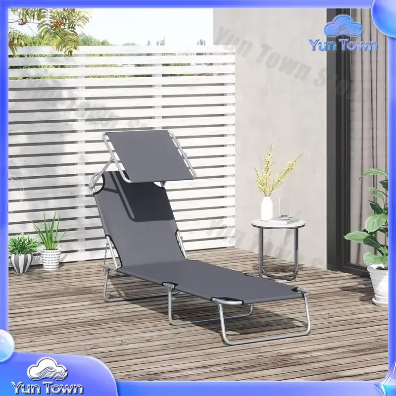 Folding Outdoor Sun Tanning Chair for Beach Pool Deck Backyard Patio Adjustable 4-Position Reclining Sun Lounger Chair