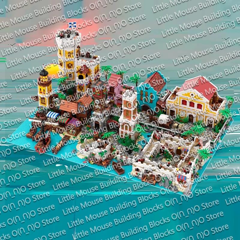 QWERT Medieval Castle Model MOC Building Bricks Pirate Island Group Modular Technology Gifts Holiday Assemble Children Toys Suit