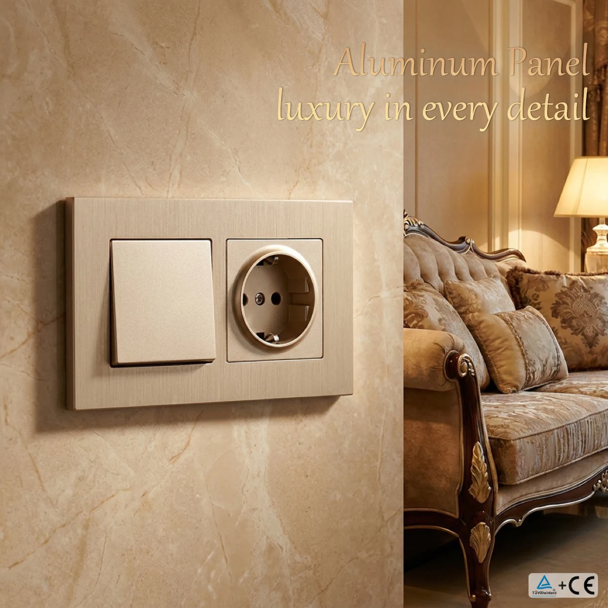 MEZEEN Metal Material Brushed Aluminum Frame European Standard Gold Wall Switch and Socket