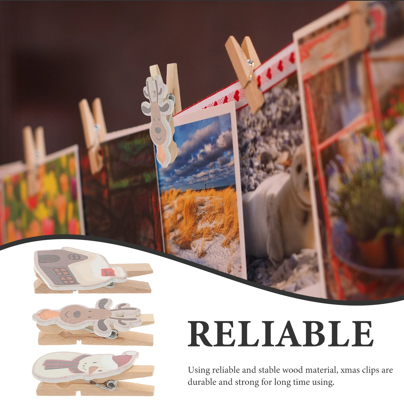

12Pcs Mini Photo Clips Xmas Theme Wooden Clothespins for Craft Scrapbooking Holiday Decoration Gift Party Supplies