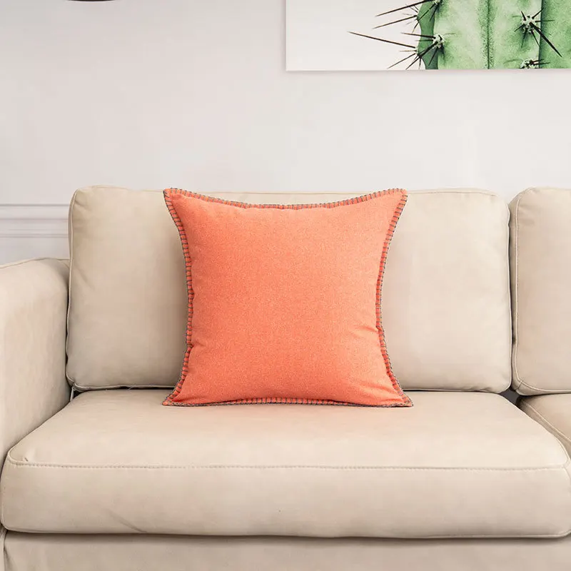 Amazon's New Product Imitation Hemp Small Flying Edge Throw Pillow Cushion Cover Living Room Sofa Waist Pillow Independent Stati