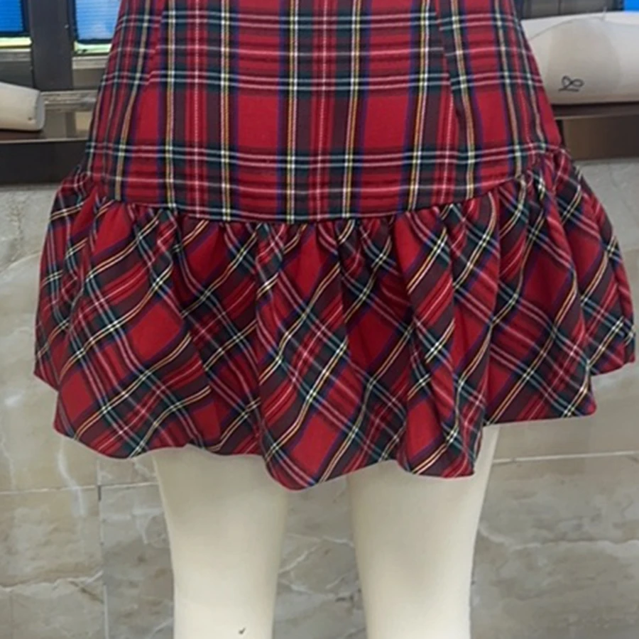 

Женская легкая дышащая летняя мини-юбка, повседневная клетчатая короткая трапециевидная юбка с рюшами для любого случая