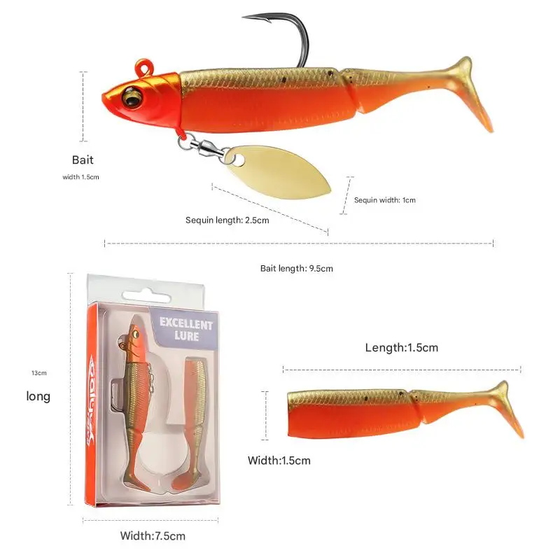 バイオニックベイト 海釣り用餌 暗闇で光るTテール鉛ソフトベイトセット 9.5cm20g シングルフック シミュレーションベイト