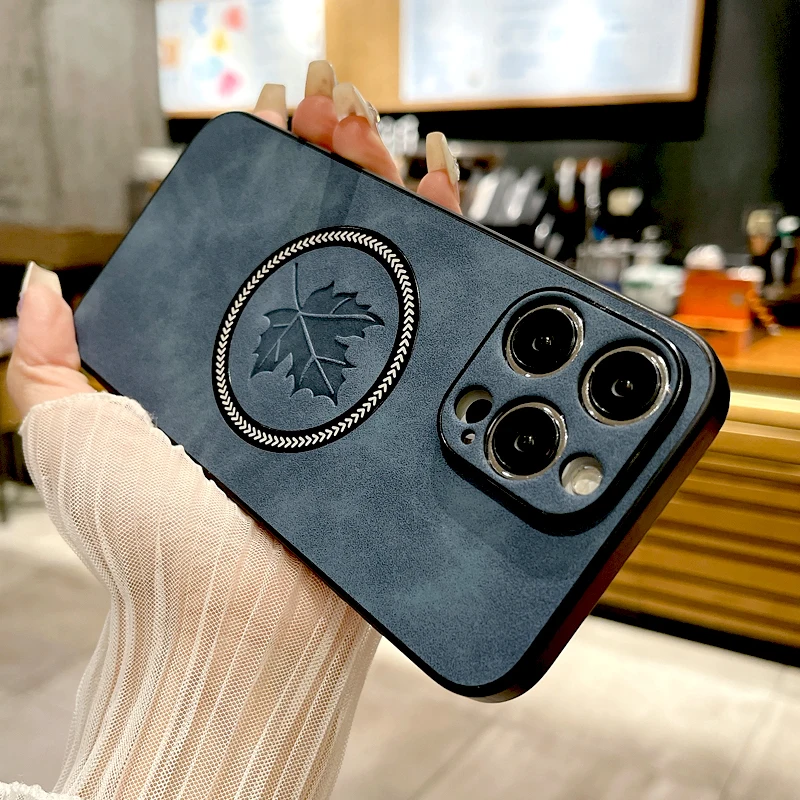 

Кожаный чехол в стиле ретро с кленовым листом для iPhone 17, 16, 15, 14, 13, 12, 11 Pro Max 16E iPhone15, iPhone14 16Pro ProMax, чехлы Magsafe Charge