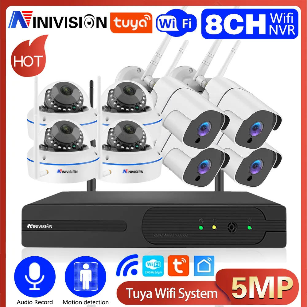 

Tuya Smart 8CH 5MP CCTV Video Surveillance System Wireless NVR Kit Outdoor Waterproof Wifi Bullet IP Security Camera Set Audio