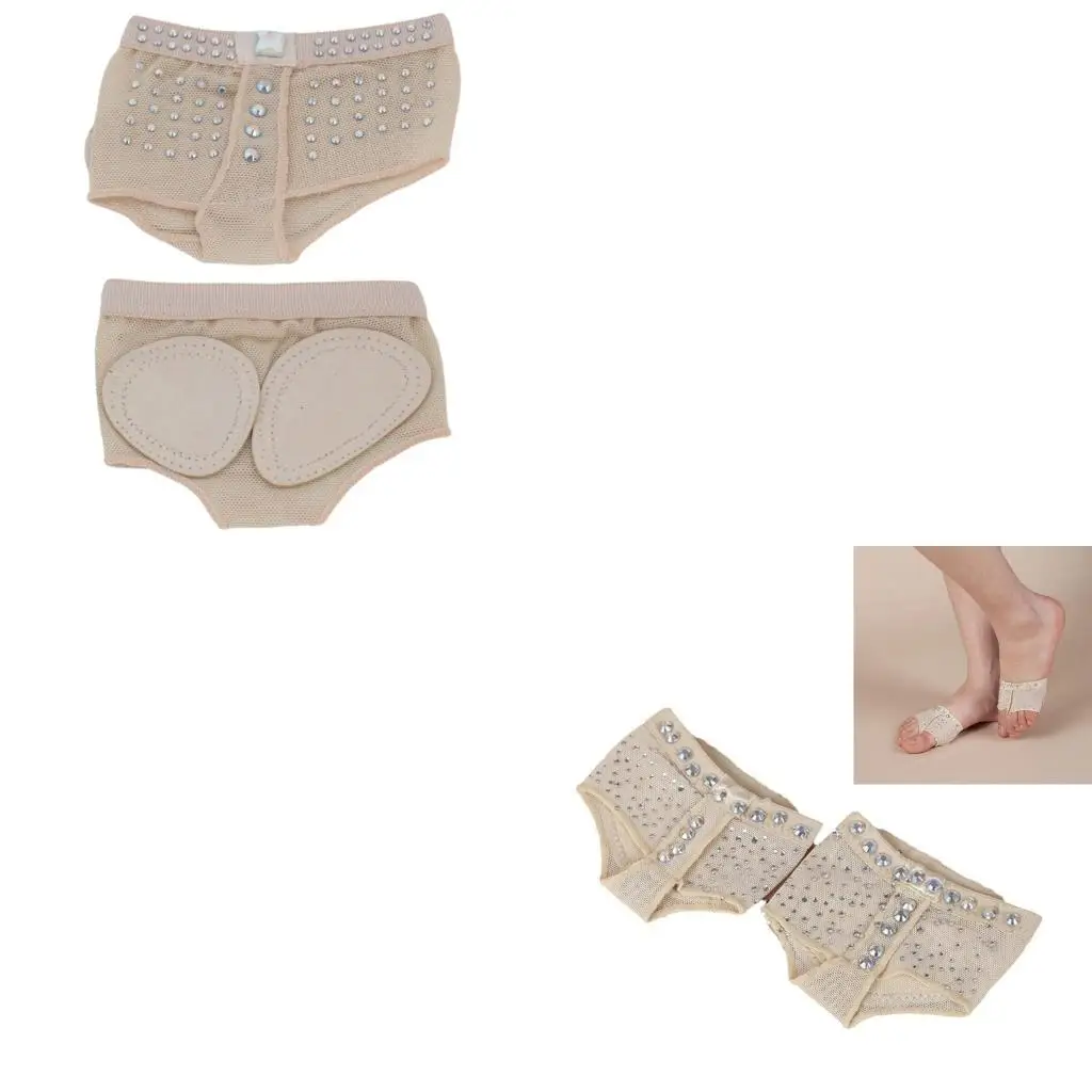 39BD Rhinestones Ballet Lyrical Dance Paws Pad Ballet Bare Foot Undies Shoes Socks