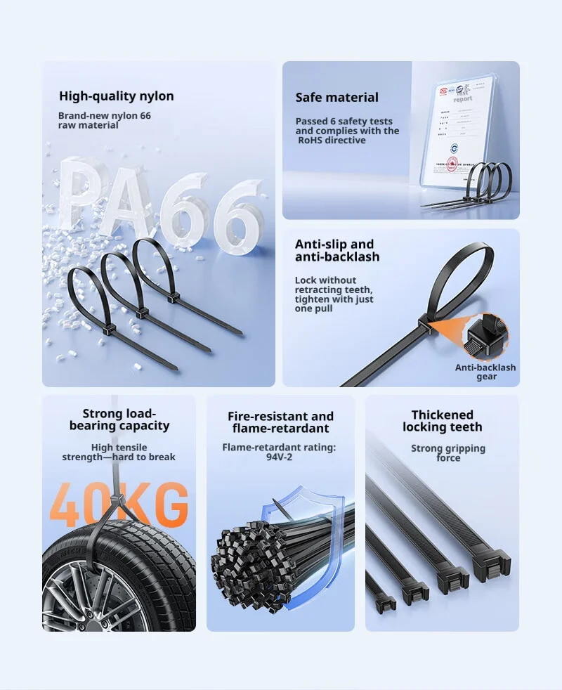 SAMZHE 100/200Pcs Self Locking Nylon Industrial Cable Tie Black 2.5mm-4.8mm Fasten Cable Organiser Wire Cable ZipTie Adjustable
