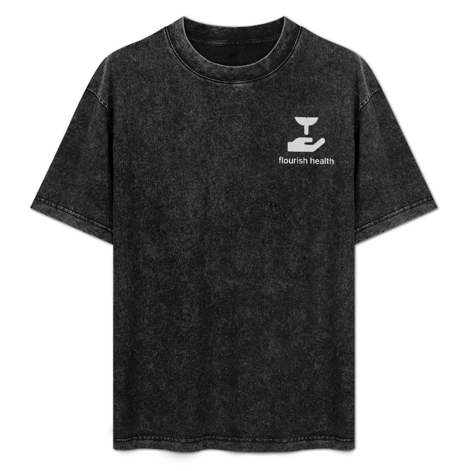 

Small Flourish Health Single Color Logo T-Shirt cotton man t-shirts blue archive anime stuff customizeds men workout shirt