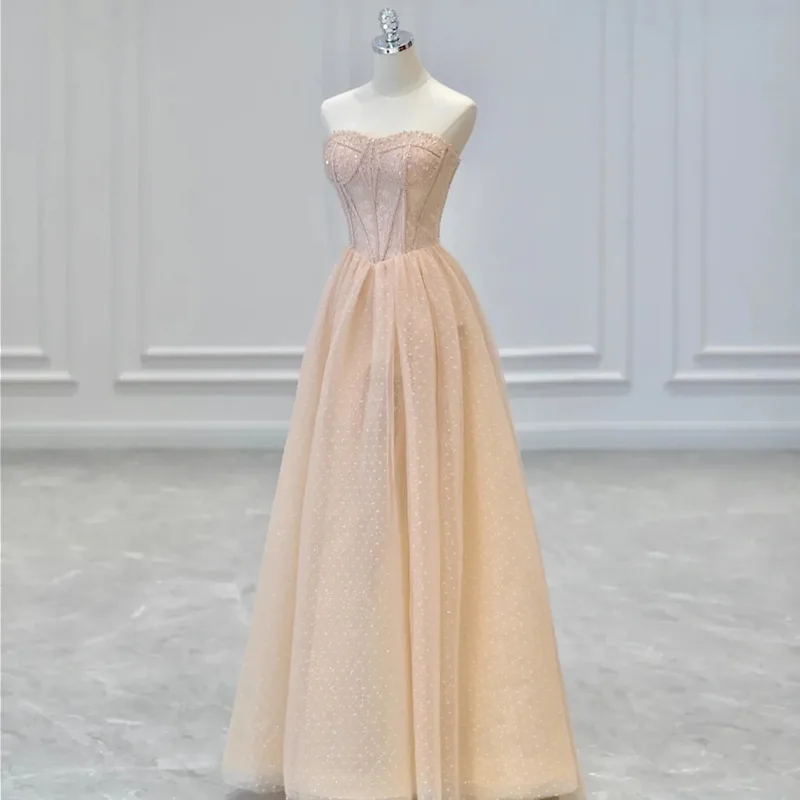 Luxury Satin Chiffon Strapless Petal Wedding Trailing Dresses for Bride Elegant Long Prom Evening Guest Party Women Dress