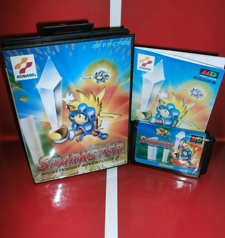 Sparkster-Spielkarte mit Box und Handbuch für 16-Bit-Sega MD Megadrive Genesis System