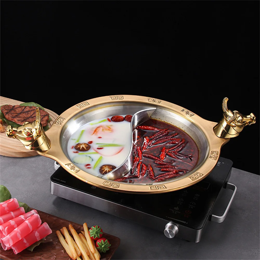 36/38cm Mandarin Duck Hot Pot Stainless Steel Multi style Cookware Hot Pot Ruled Compatible Double-flavor Thickened Hot Pot